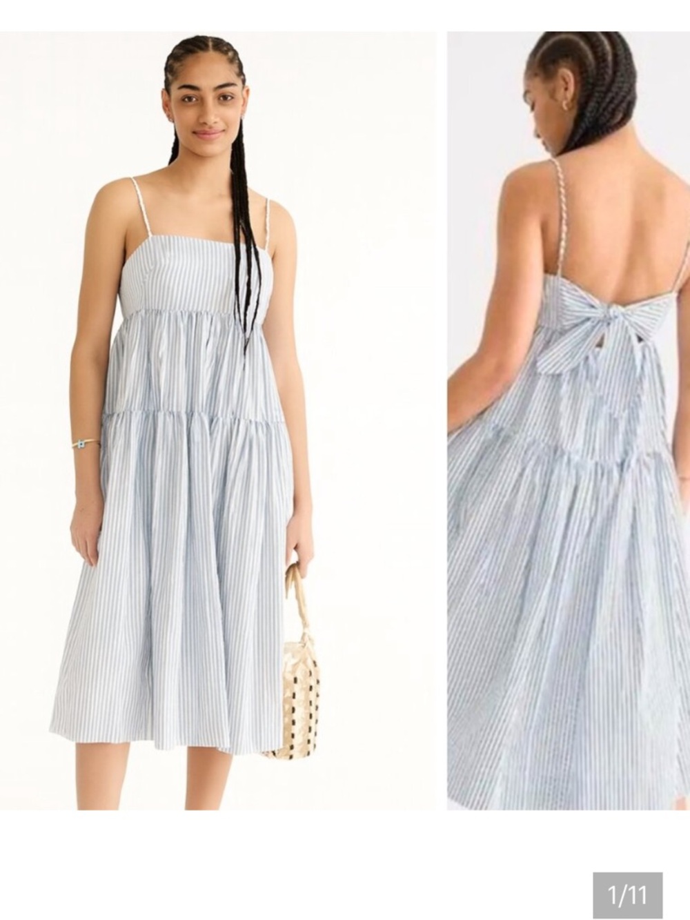 J. Crew Navy & White Striped Tie-back Tiered Sundress 16 TALL 100% cotton